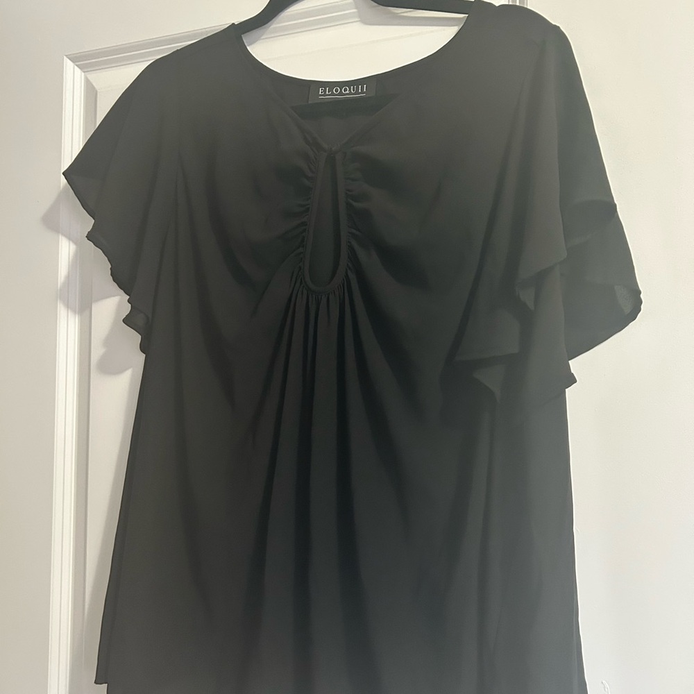 Eloquii Black Ruched Ruffled Short Sleeve Blouse Size 20